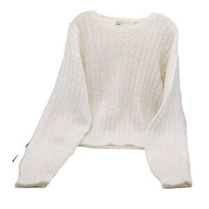Idioms Knit Sweater White Cream Women's Size Medium Y2K Vintage Length 22"